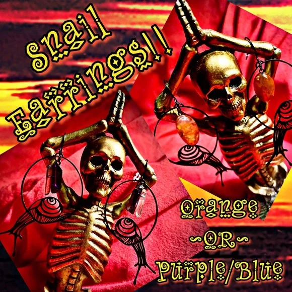 🐌💎 Crystal Black Dangly Snail Earrings 💎🐌 - Picture 1 of 8